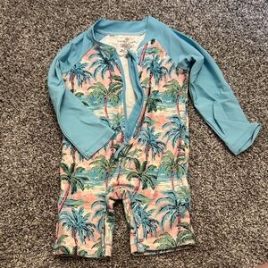 Caden Lane Blue & Pink pastel palm 12-18m swimsuit